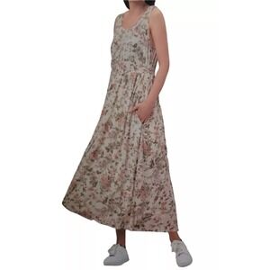 Frye Maxi Dress Sleeveless Gauze Button Front Cottagecore Country Boho Flora LRG